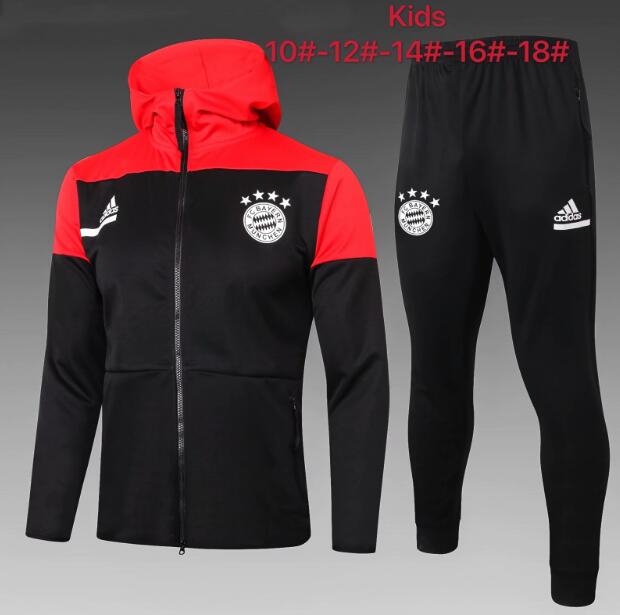 Kids Bayern Munich Black Red Training Kits Youth Hoodie Jacket with Pants 2020/21